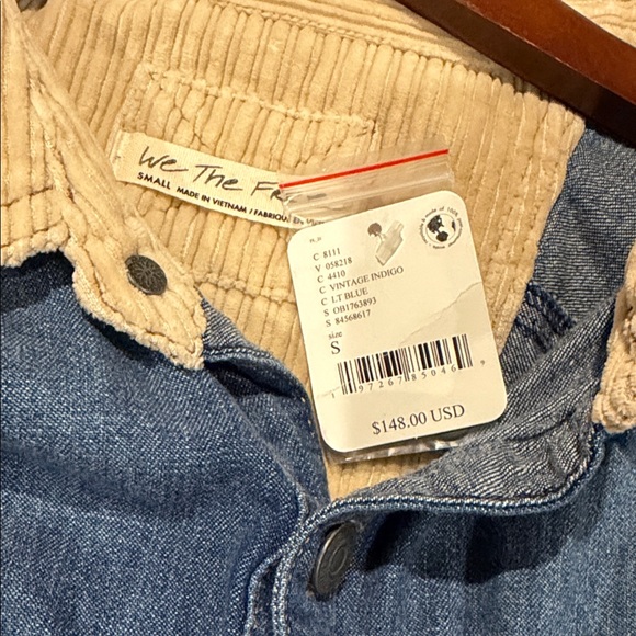 Free People Highland Hiker Top Denim We The Free Cord Collar Frayed Blue S NEW - Picture 7 of 7